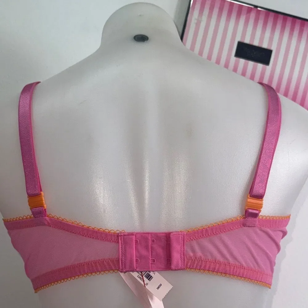 Victoria's Secret Pink and Orange Lace Bra Sz 38DD NWT